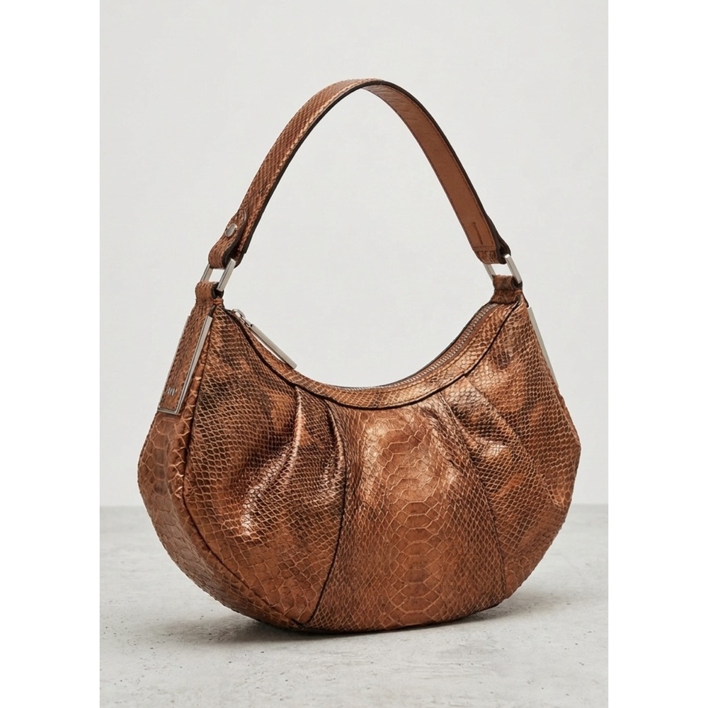VINTAGE Y2K CALVIN KLEIN Brown Snakeskin-Pattern Zip Hobo Shoulder Bag